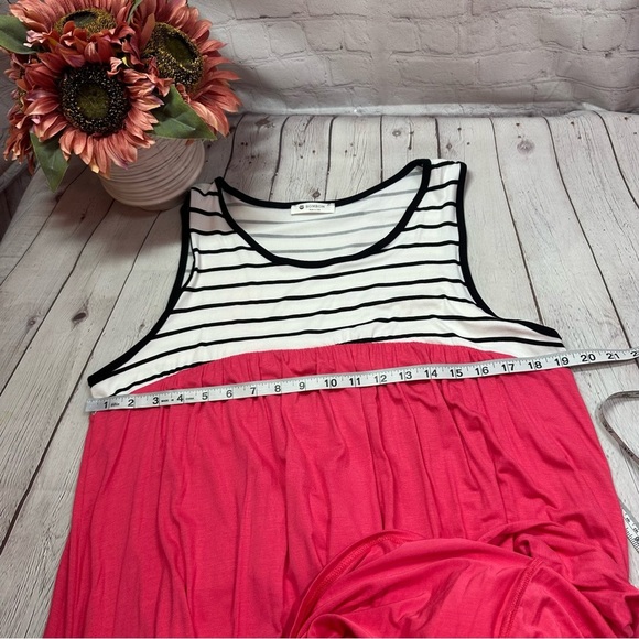 NWT bombom boutique Maxi tank dress high waisted contrast stripes hot pink - Picture 11 of 12